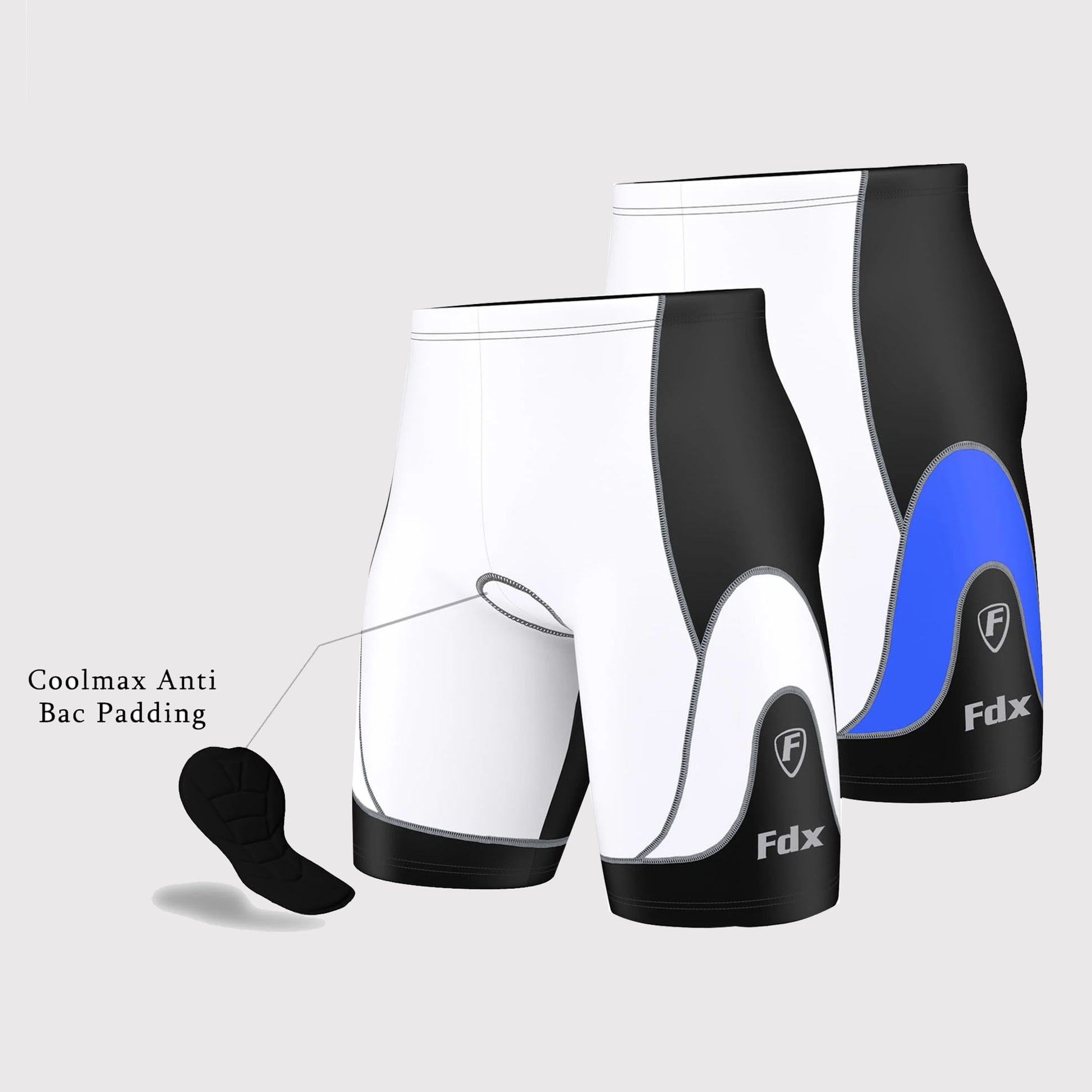 Fdx Windrift Men's Padded Summer Cycling Shorts White Blue FDX