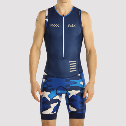 Fdx Camouflage Blue Men's Padded Triathlon Suit