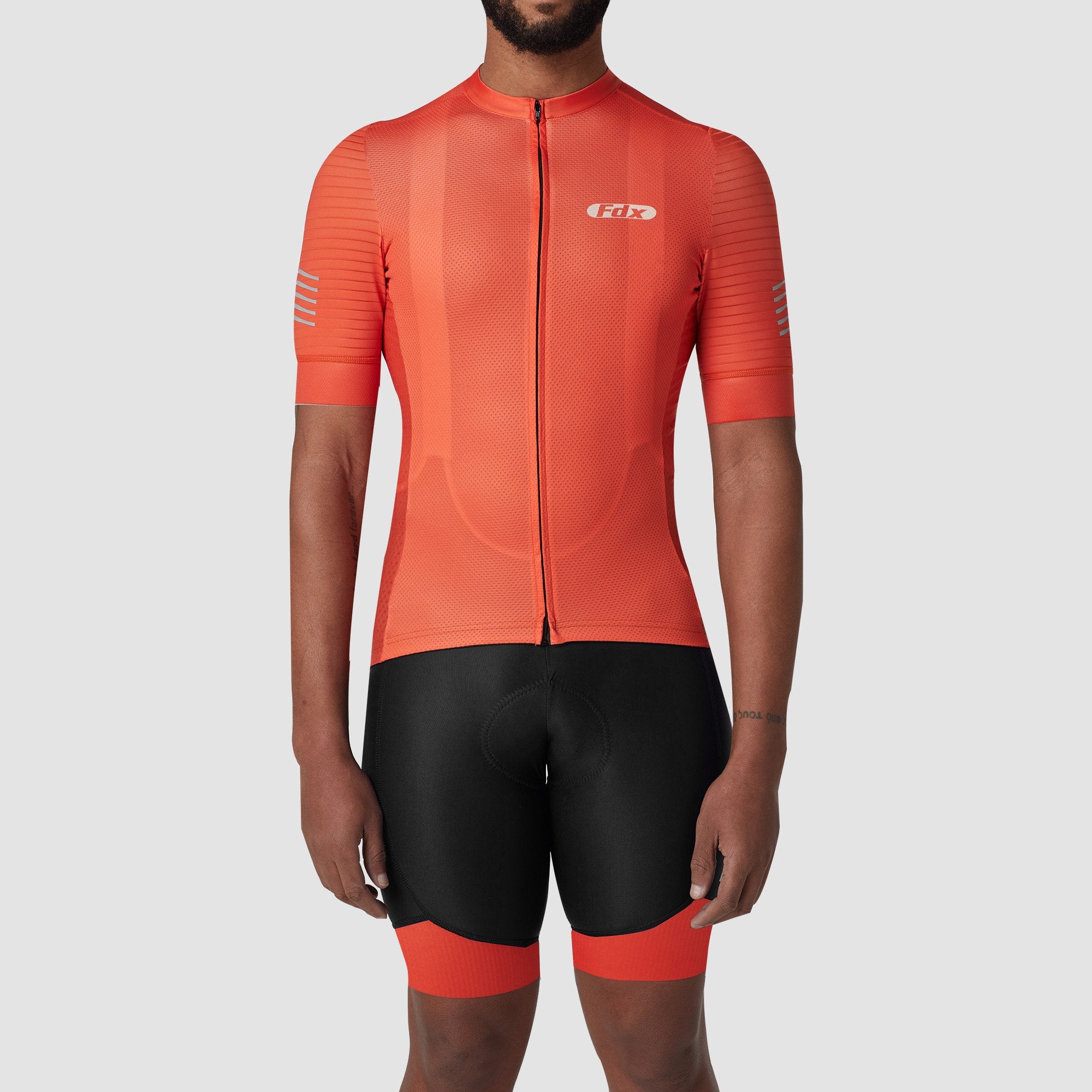 Fdx Men's Set Essential Orange Short Sleeve Summer Cycling Jersey & Cargo Bib Shorts