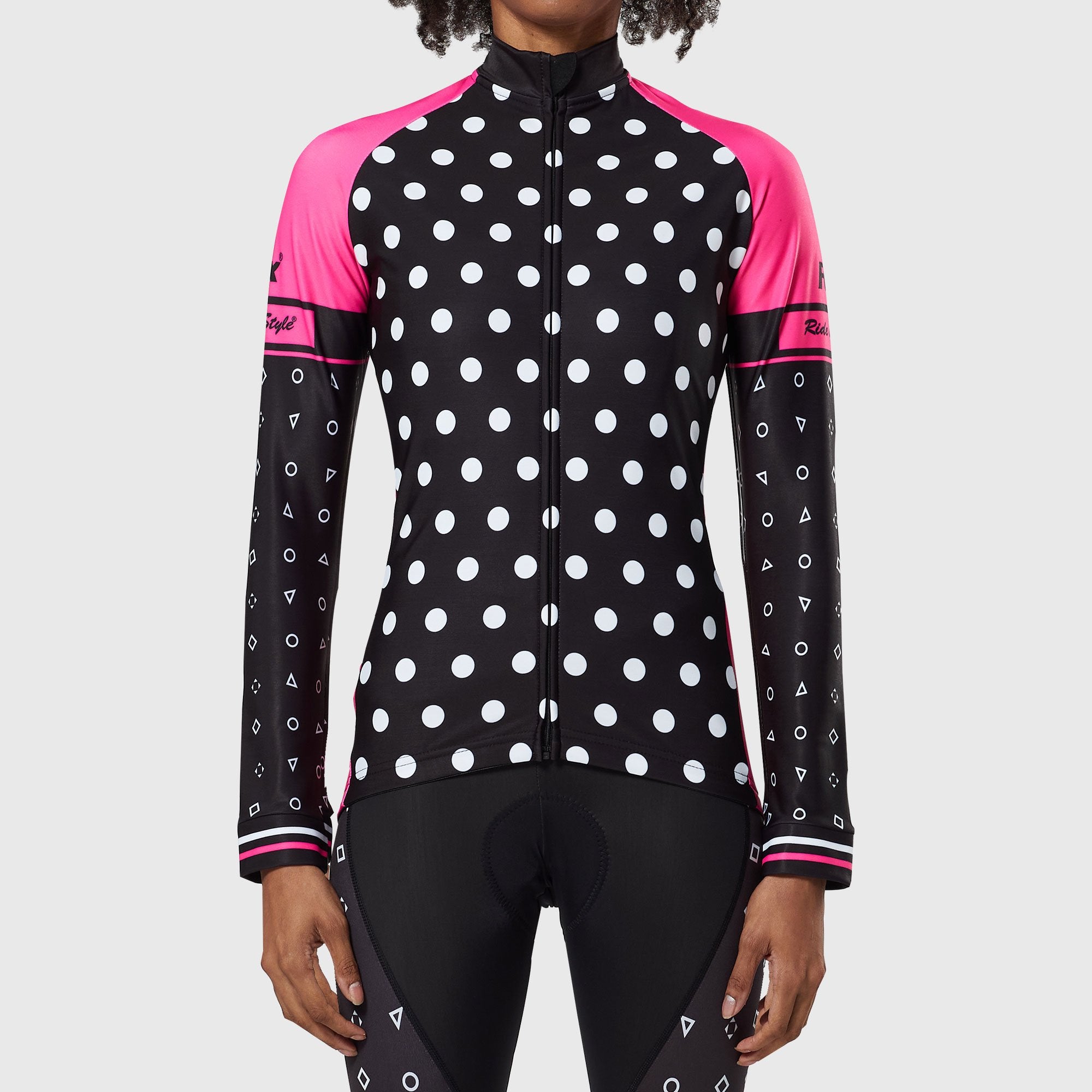 Fdx Polka Dots Pink Women's Long Sleeve Winter Cycling Jersey