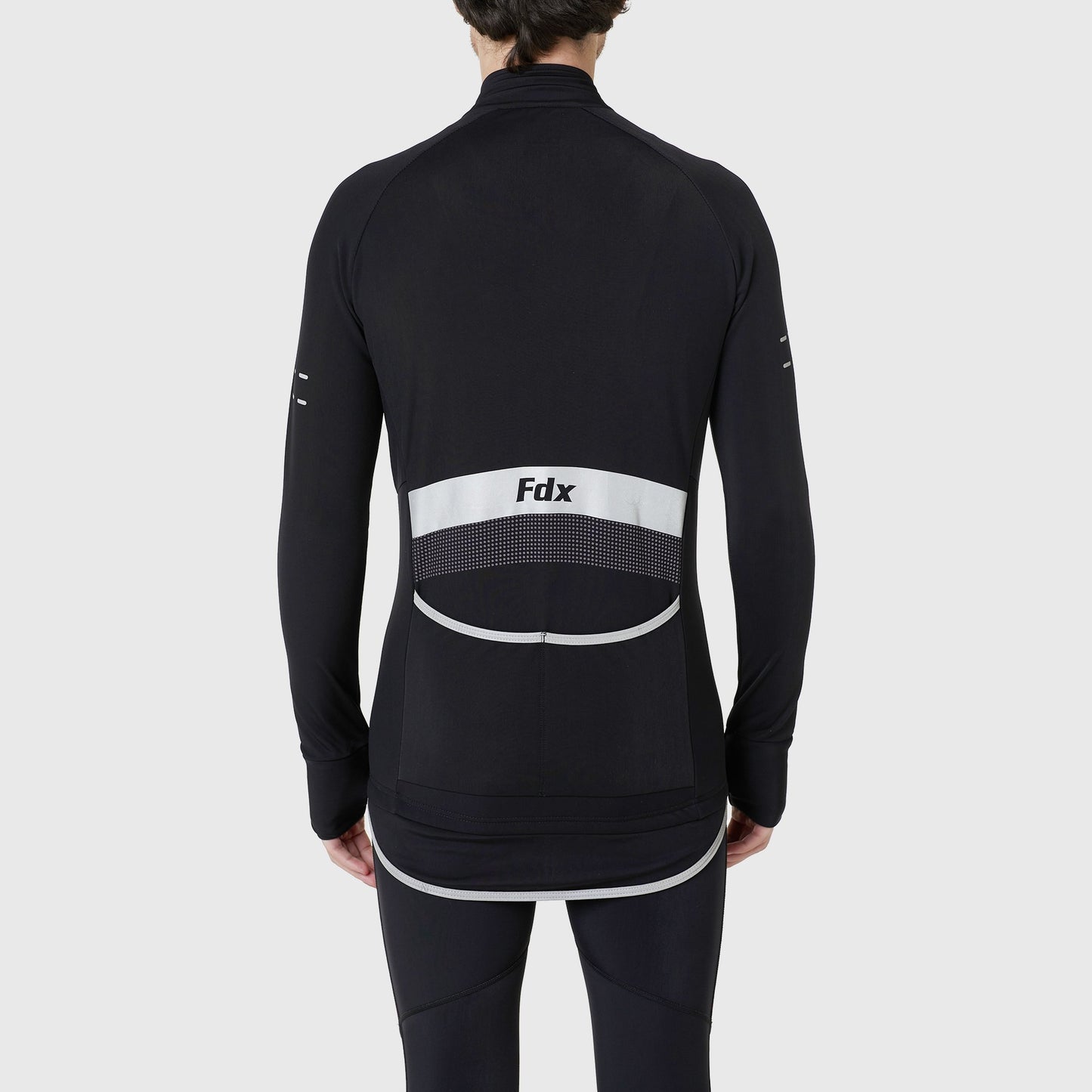 Fdx Men Black Long Sleeve Thermal Cycling Jersey Hi-viz Reflector Dots & Strips Front Back & Arm & back Pockets - Arch US