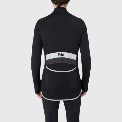 Fdx Men Black Long Sleeve Thermal Cycling Jersey Hi-viz Reflector Dots & Strips Front Back & Arm & back Pockets - Arch US