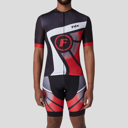 Fdx Men's Set Signature Red Short Sleeve Summer Cycling Jersey & Bib Shorts