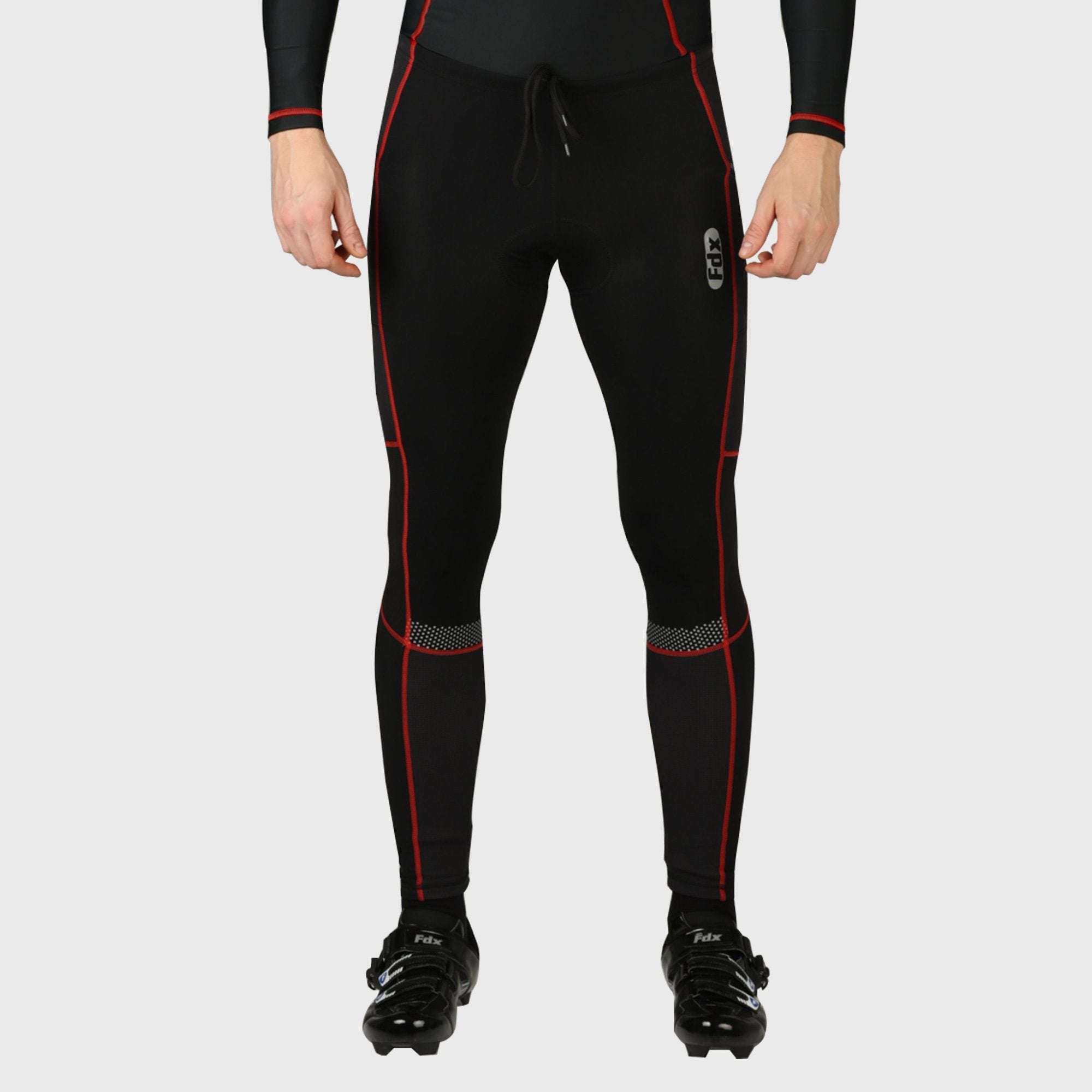 Fdx Heatchaser Men's Compression Winter Cycling Tights Black, Red & Blue