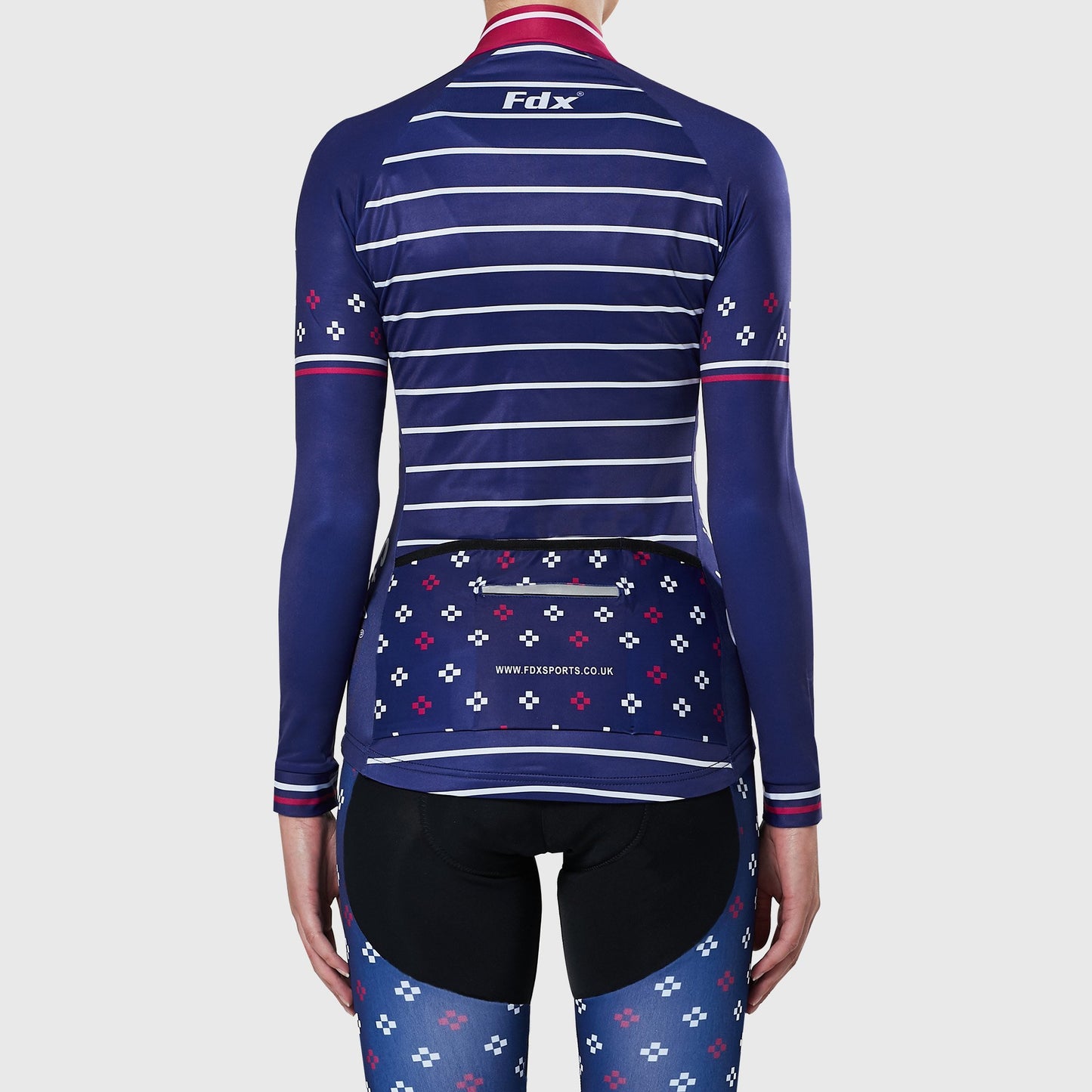 Fdx Ripple Navy Blue Women's Fleeced Lined Winter Cycling Jersey