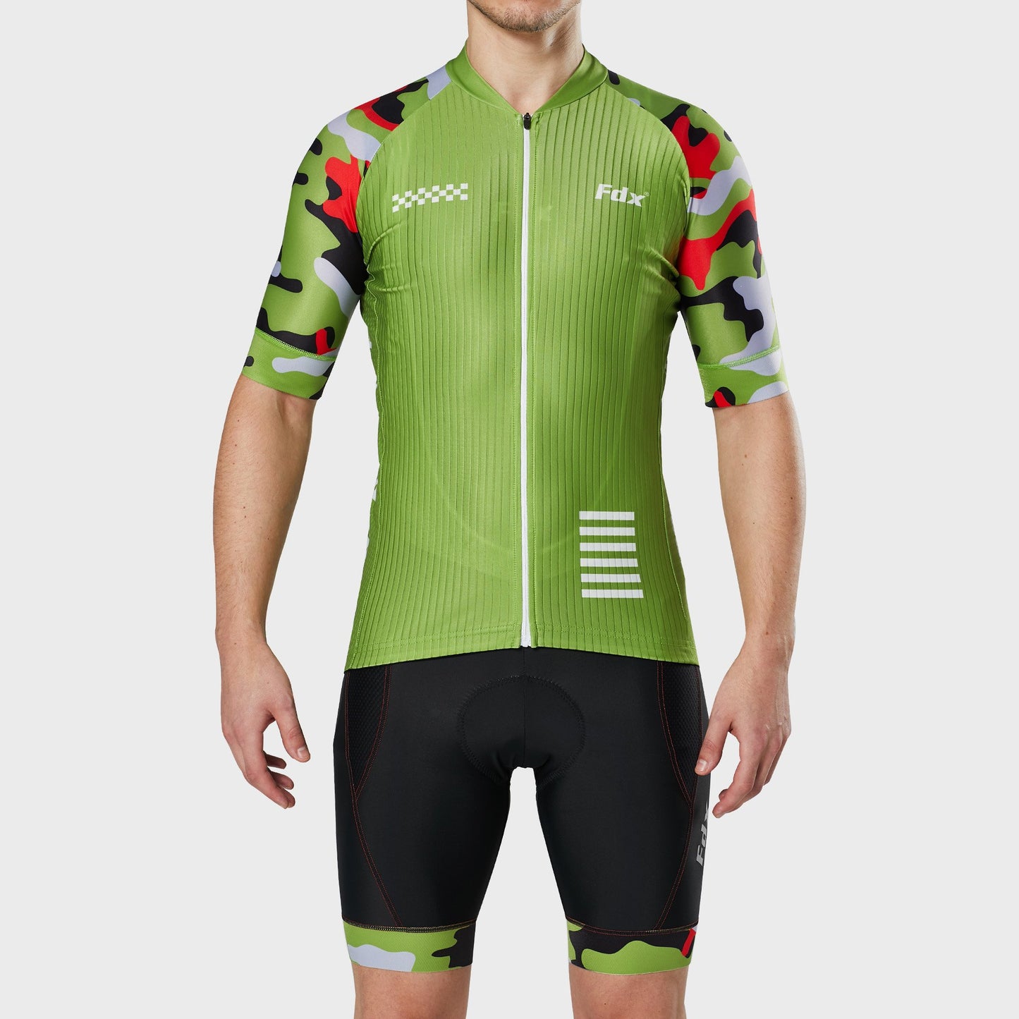 Fdx Men's Set Camouflage Green Short Sleeve Jersey & Bib Shorts