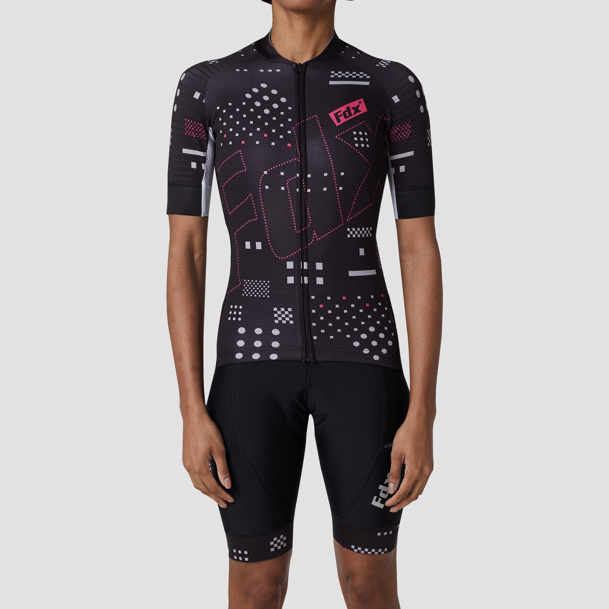 Fdx Women's Set All Day Black Short Sleeve Cycling Jersey & Cargo Bib Shorts