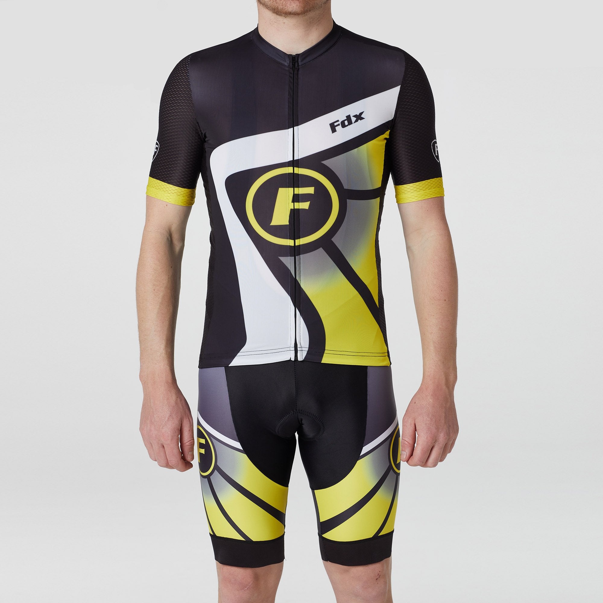 Fdx Men's Set Signature Yellow Short Sleeve Summer Cycling Jersey & Bib Shorts