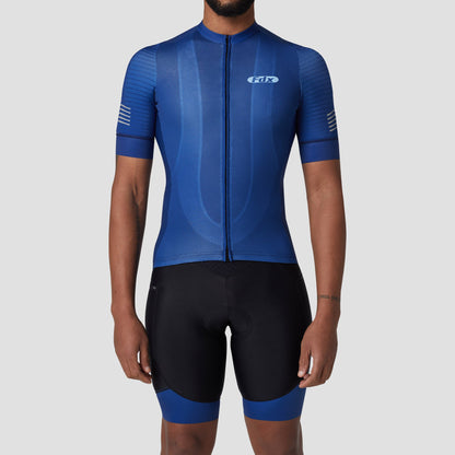 Fdx Men's Set Essential Blue Short Sleeve Summer Cycling Jersey & Cargo Bib Shorts