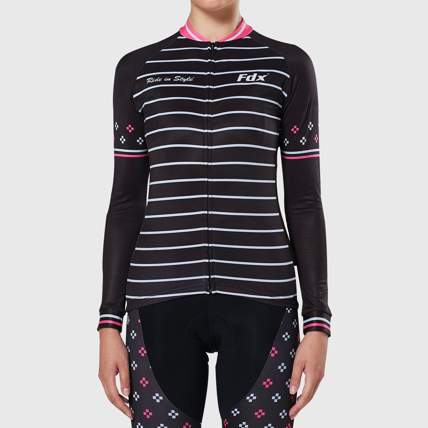 Fdx Ripple Pink Women's Fleeced Lined Winter Cycling Jersey