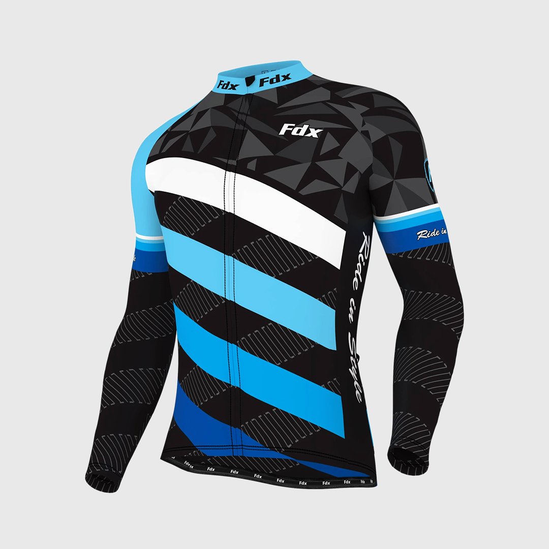 Fdx Equin Men's Blue Thermal Roubaix Long Sleeve Cycling Jersey