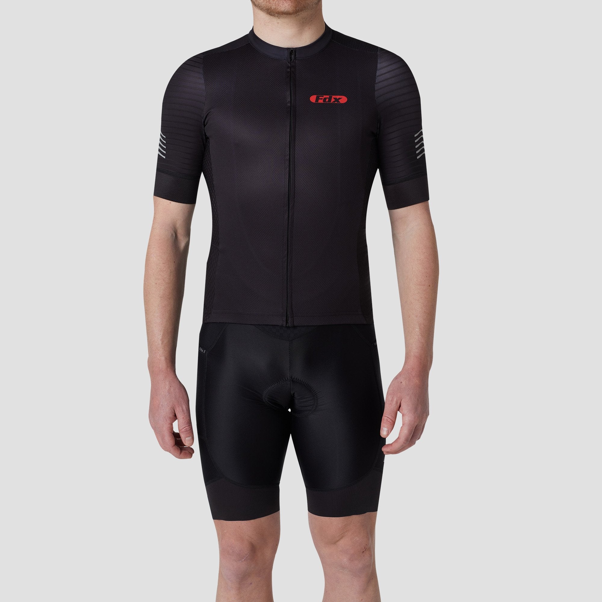 Fdx Men's Set Essential Black Short Sleeve Summer Cycling Jersey & Cargo Bib Shorts