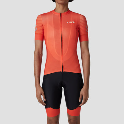 Fdx Women's Set Essential Orange Short Sleeve Cycling Jersey & Cargo Bib Shorts