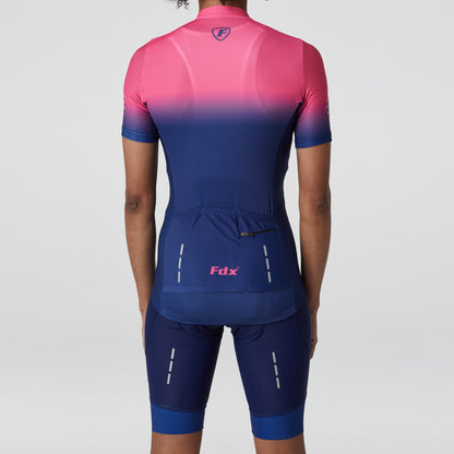 Fdx Women's Set Duo Pink / Blue Short Sleeve Cycling Jersey & Cargo Bib Shorts