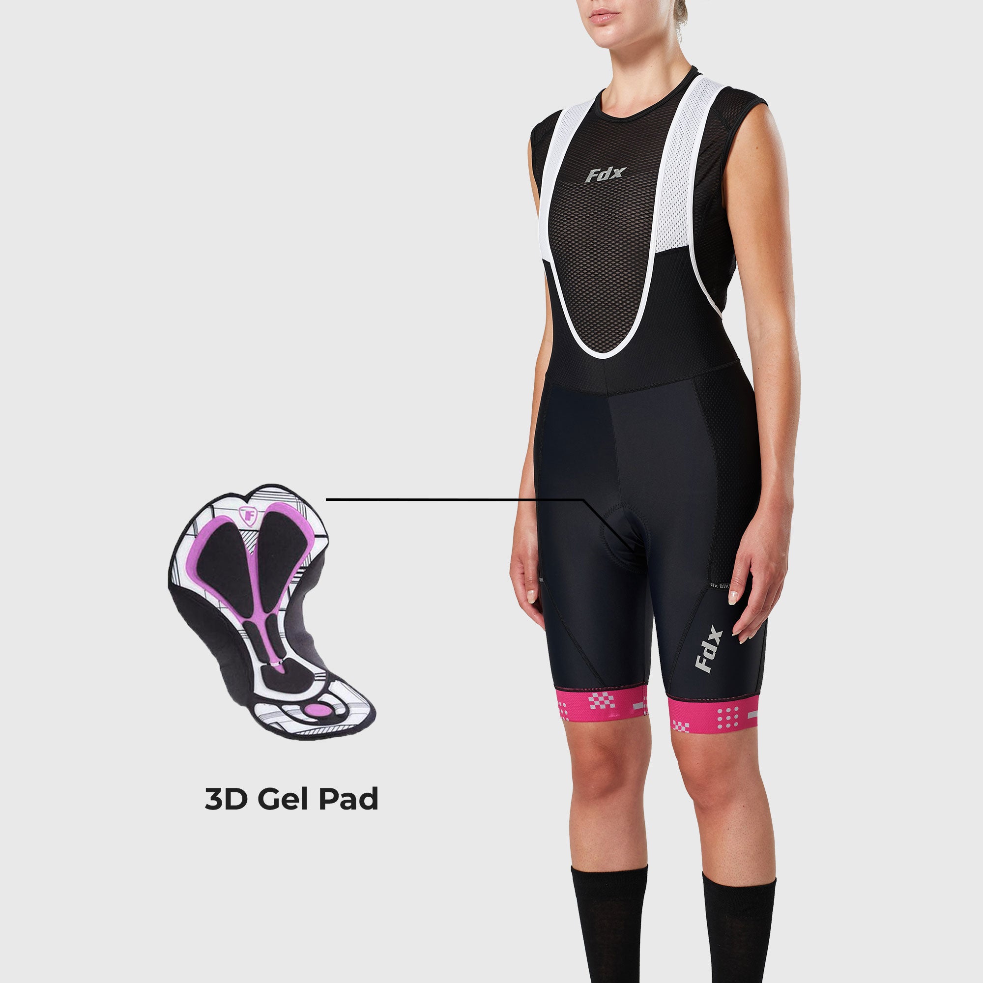 Fdx All Day Pink Women's Padded Summer Cycling Cargo Bib Shorts