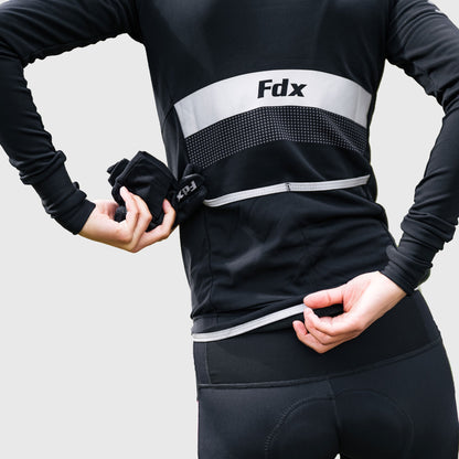 Fdx Men Red Long Sleeve Thermal Cycling Jersey Hi-viz Reflector Dots & Strips Front Back & Arm & back Pockets - Arch US