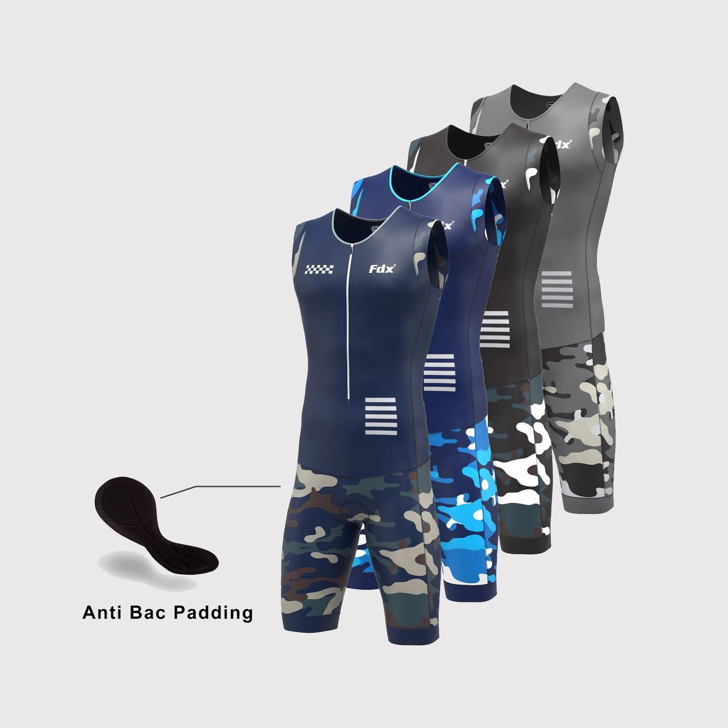 Fdx Camouflage Blue Men's Padded Triathlon Suit