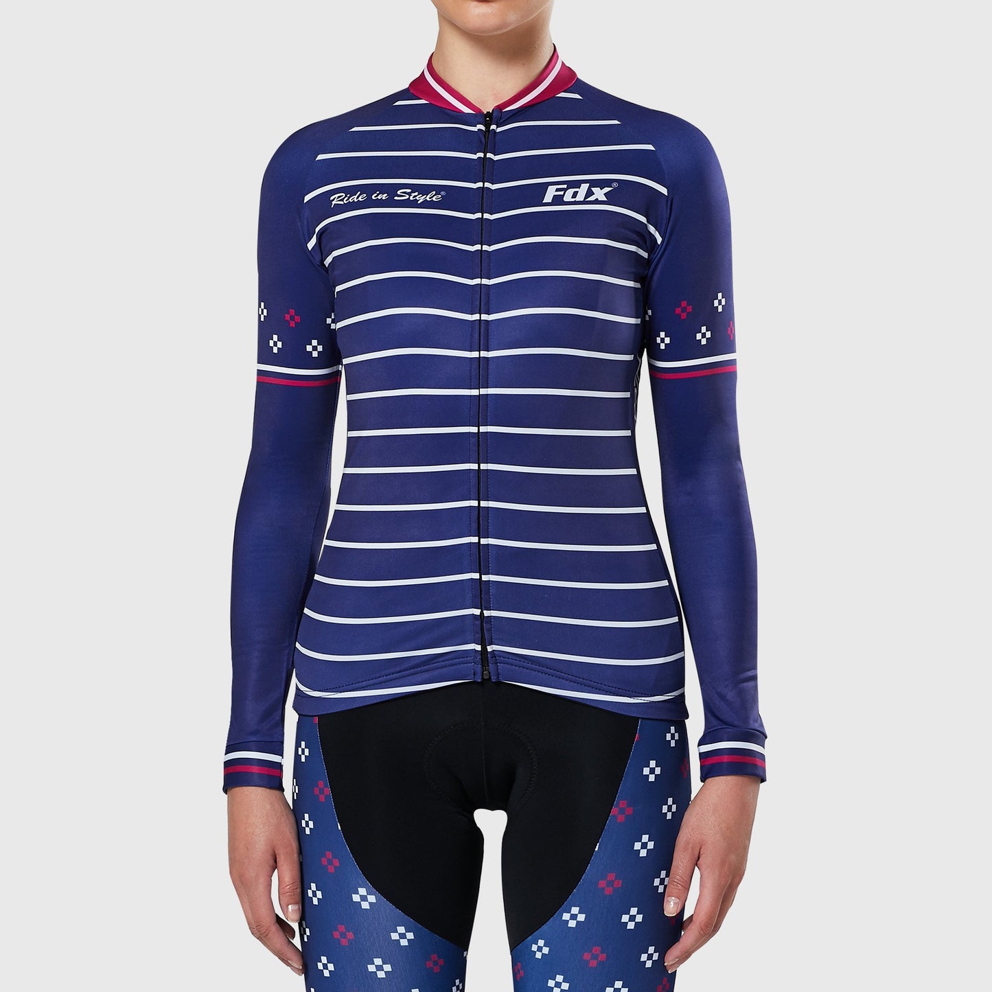 Fdx Ripple Navy Blue Women's Fleeced Lined Winter Cycling Jersey