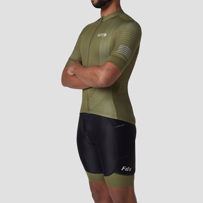 Fdx Men's Set Essential Green Short Sleeve Summer Cycling Jersey & Cargo Bib Shorts