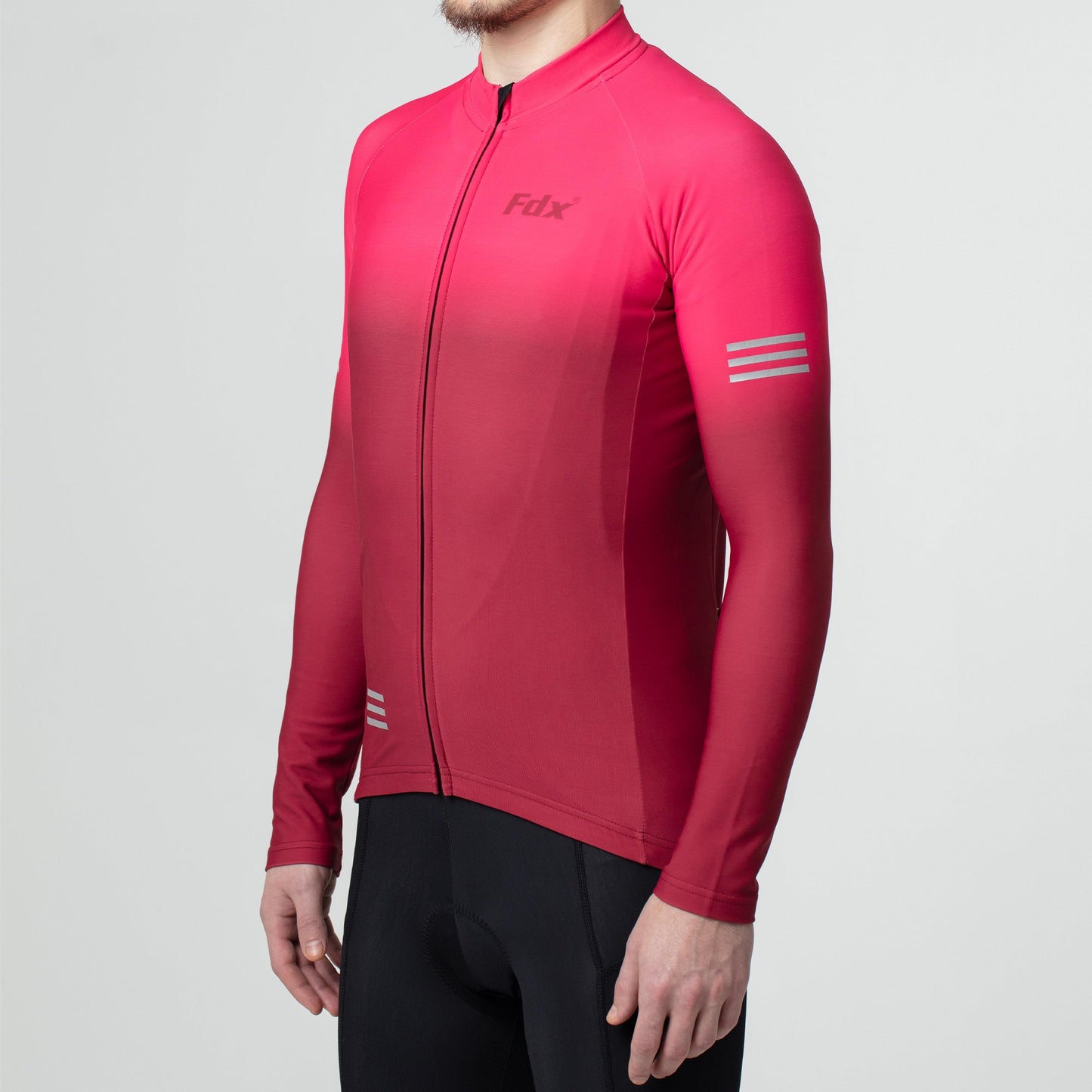 Fdx Men's Set Duo Thermal Roubaix Long Sleeve Cycling Jersey & Bib Tights - Pink / Maroon