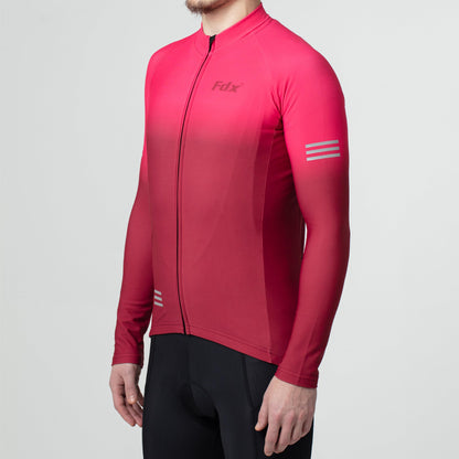 Fdx Men's Set Duo Thermal Roubaix Long Sleeve Cycling Jersey & Bib Tights - Pink / Maroon