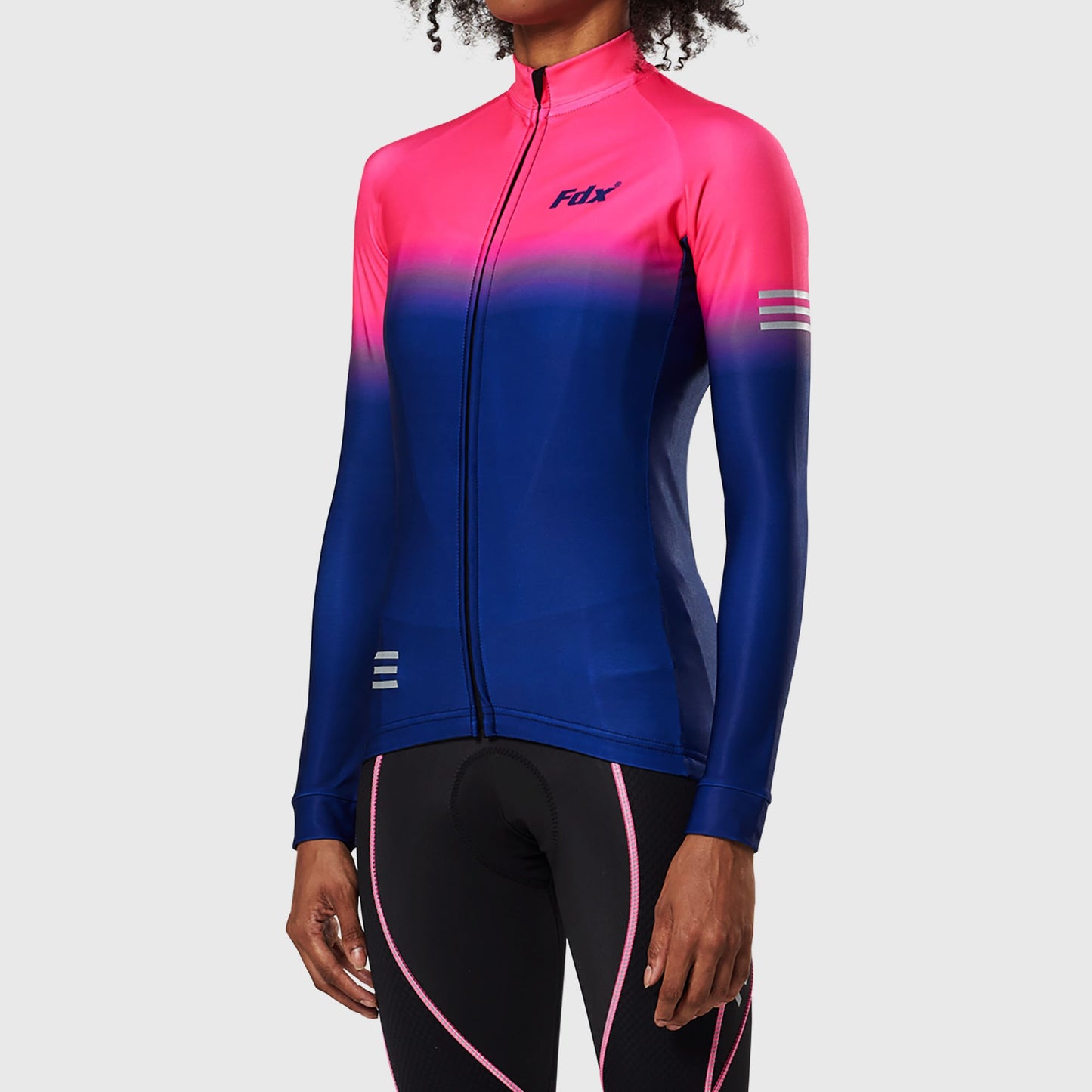 Fdx Women's Set Duo Thermal Long Sleeve Cycling Jersey & Bib Tights - Pink / Blue