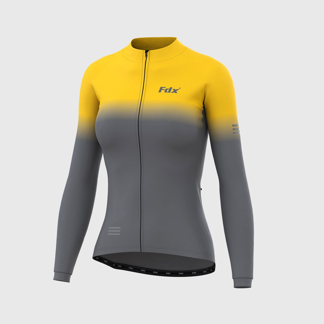 Fdx Women's Set Duo Thermal Long Sleeve Cycling Jersey & Bib Tights - Yellow / Grey