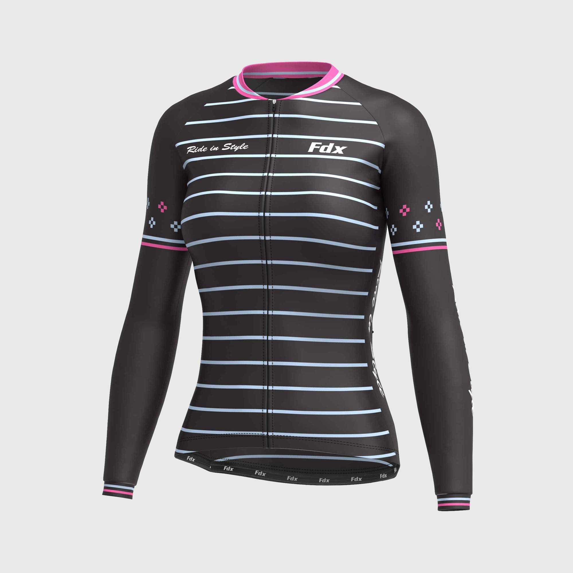 Fdx Women's Set Ripple Thermal Long Sleeve Cycling Jersey & Bib Tights - Pink