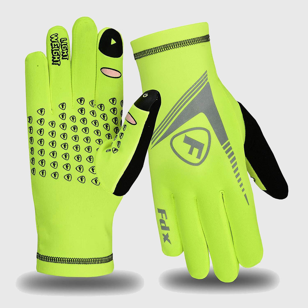 Black/Yellow Windproof Cycling Running Gloves + zip storage