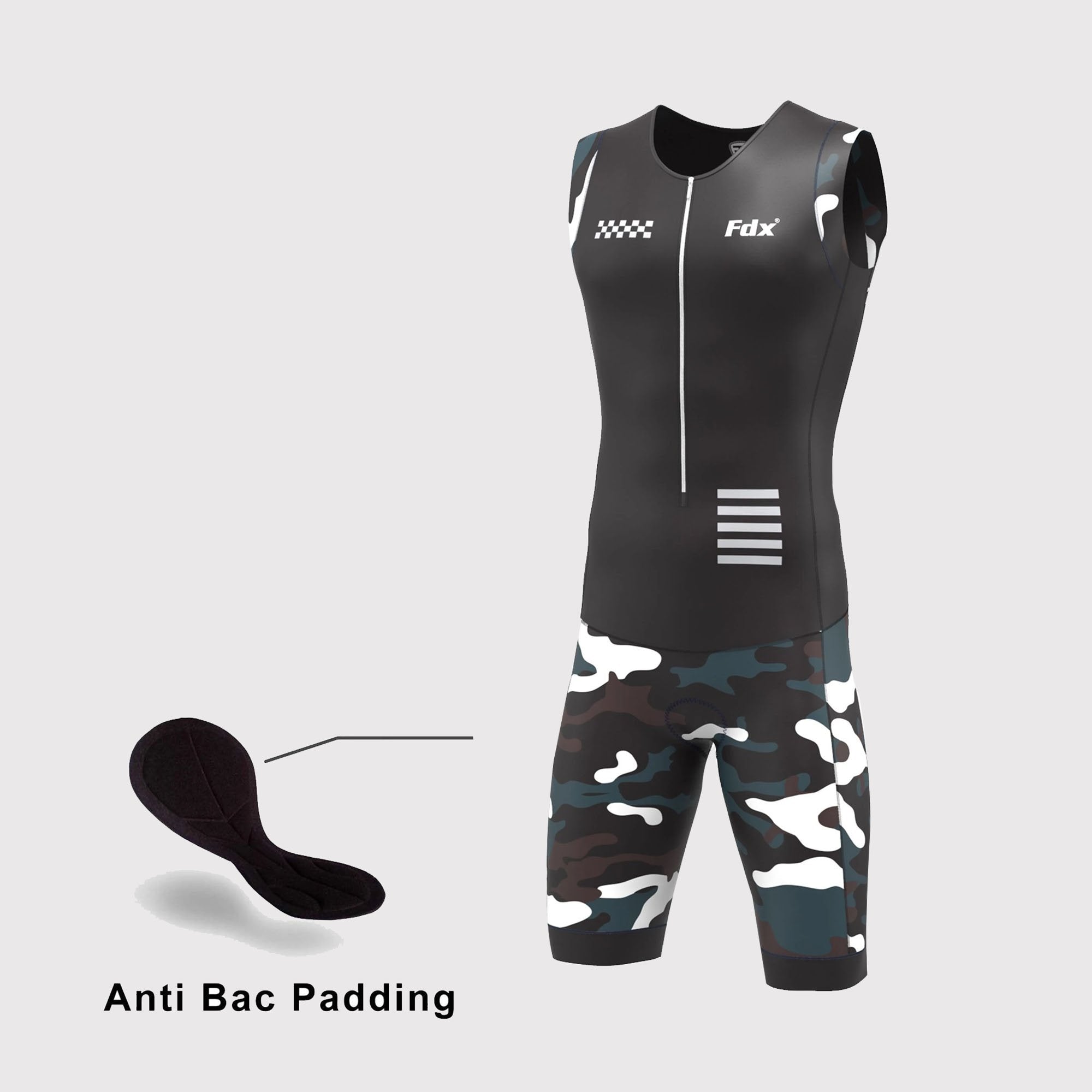 Fdx Camouflage Black Men's Padded Triathlon Suit