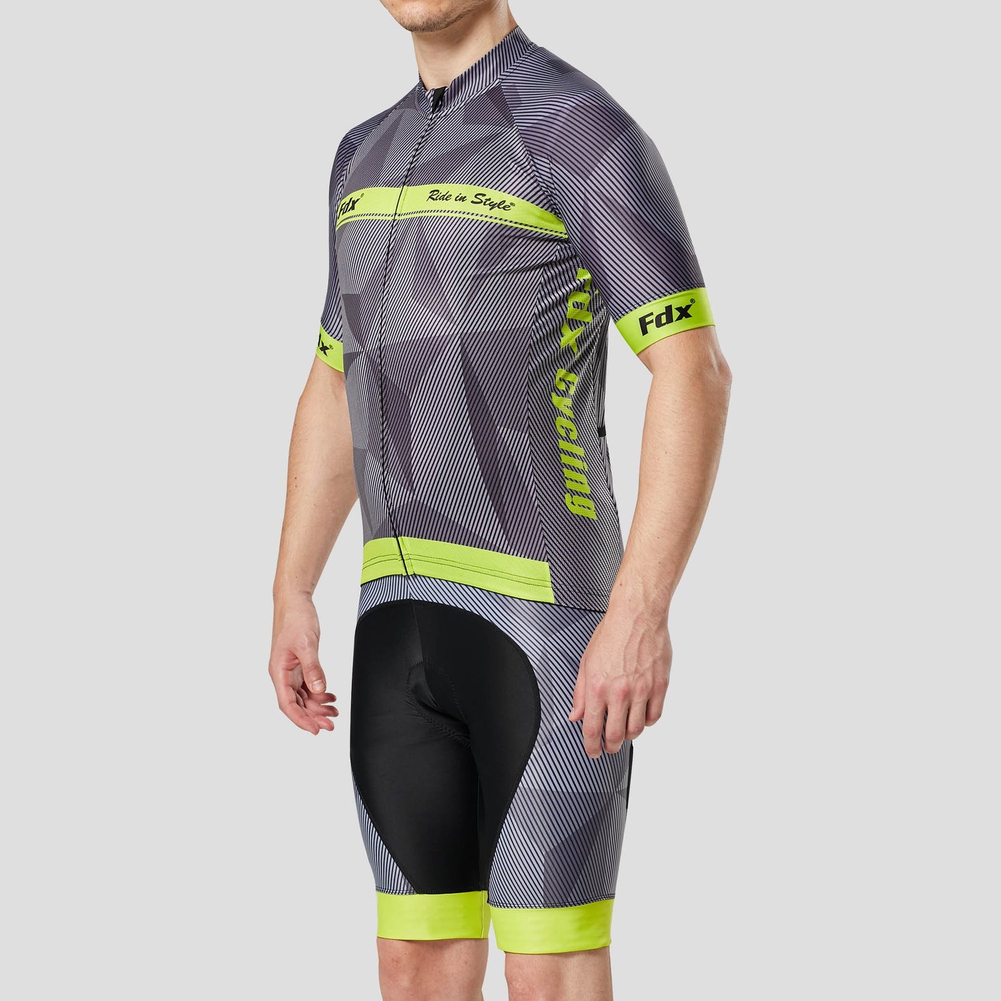 Fdx Men's Set Splinter Yellow Summer Cycling Jersey & Padded Bib Shorts