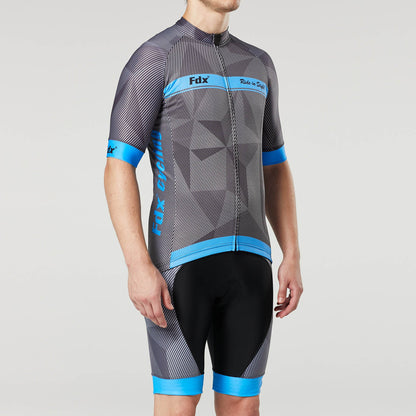 Fdx Men's Set Splinter Blue Short Sleeve Summer Cycling Jersey & Bib Shorts