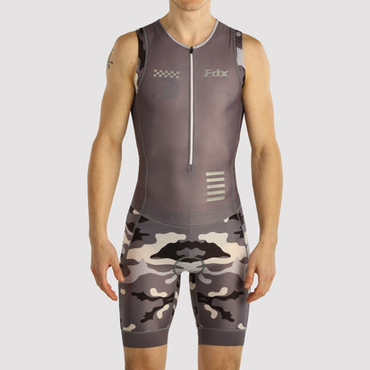 Fdx Camouflage Grey Men's Padded Triathlon Suit