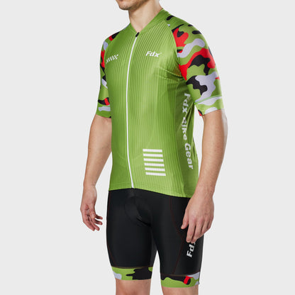 Fdx Men's Set Camouflage Green Short Sleeve Jersey & Bib Shorts