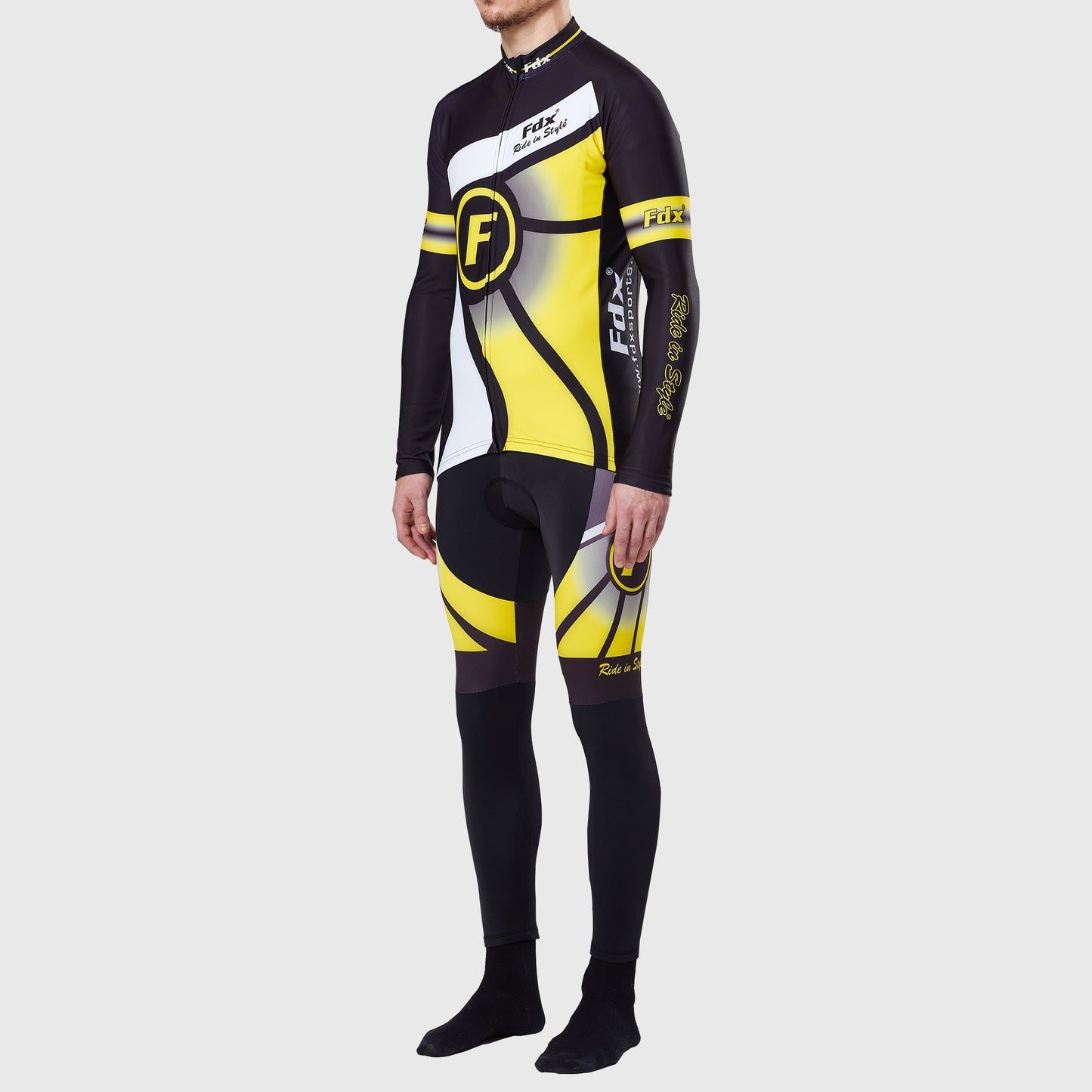 Fdx Men's Set Signature Thermal Roubaix Long Sleeve Cycling Jersey & Bib Tights - Yellow