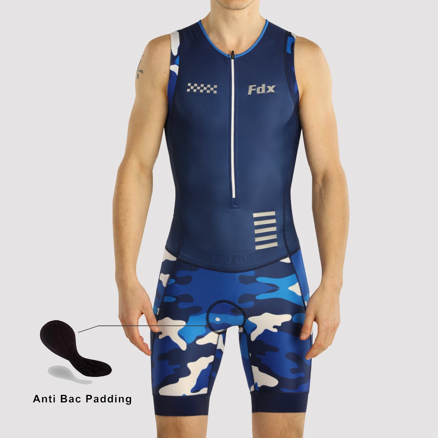 Fdx Camouflage Blue Men's Padded Triathlon Suit