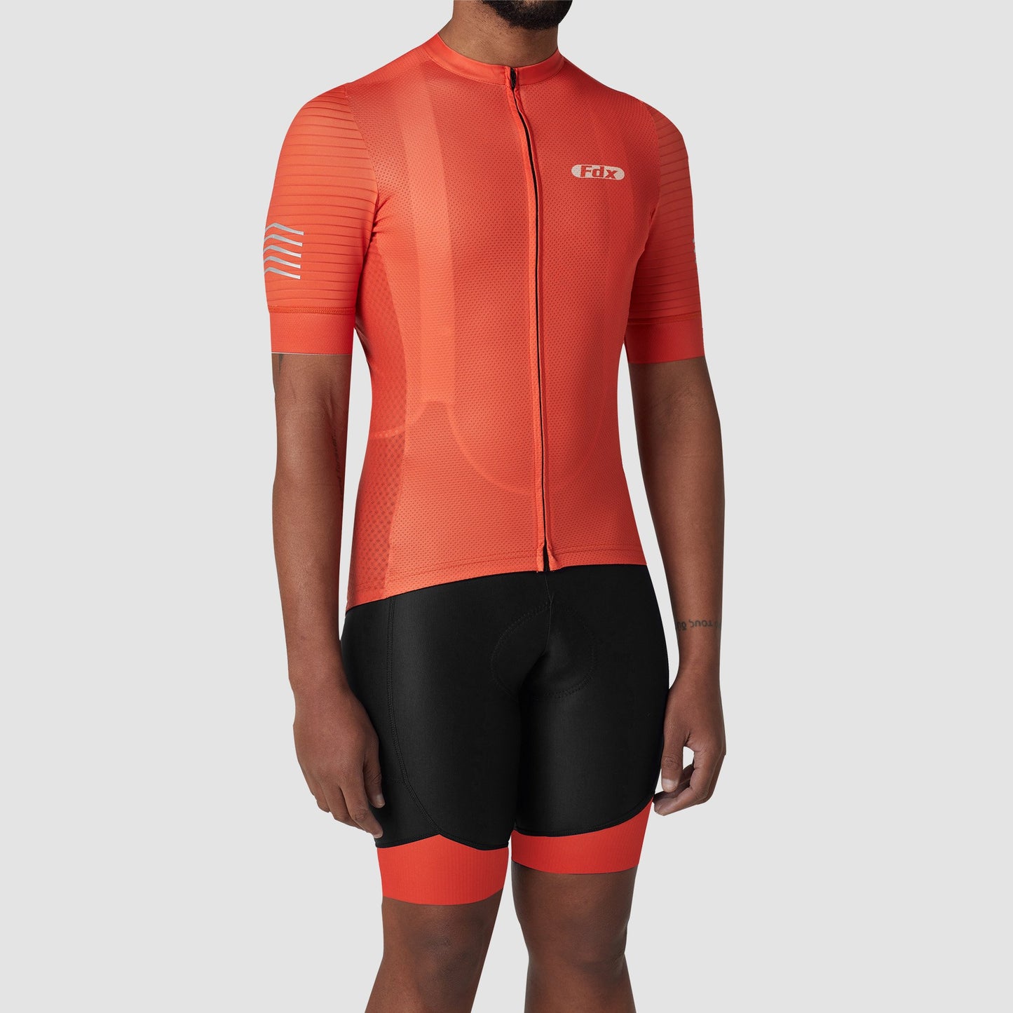 Fdx Men's Set Essential Orange Short Sleeve Summer Cycling Jersey & Cargo Bib Shorts