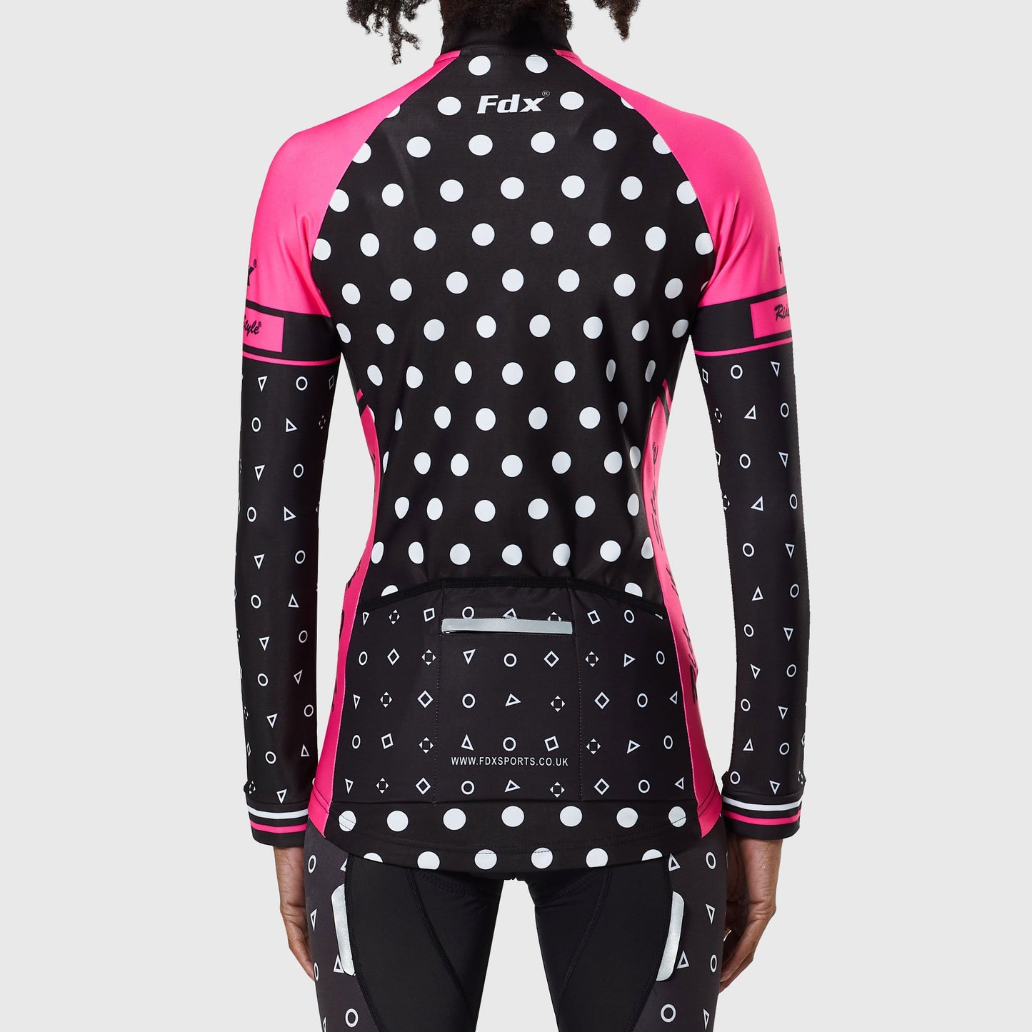 Fdx Polka Dots Pink Women's Long Sleeve Winter Cycling Jersey