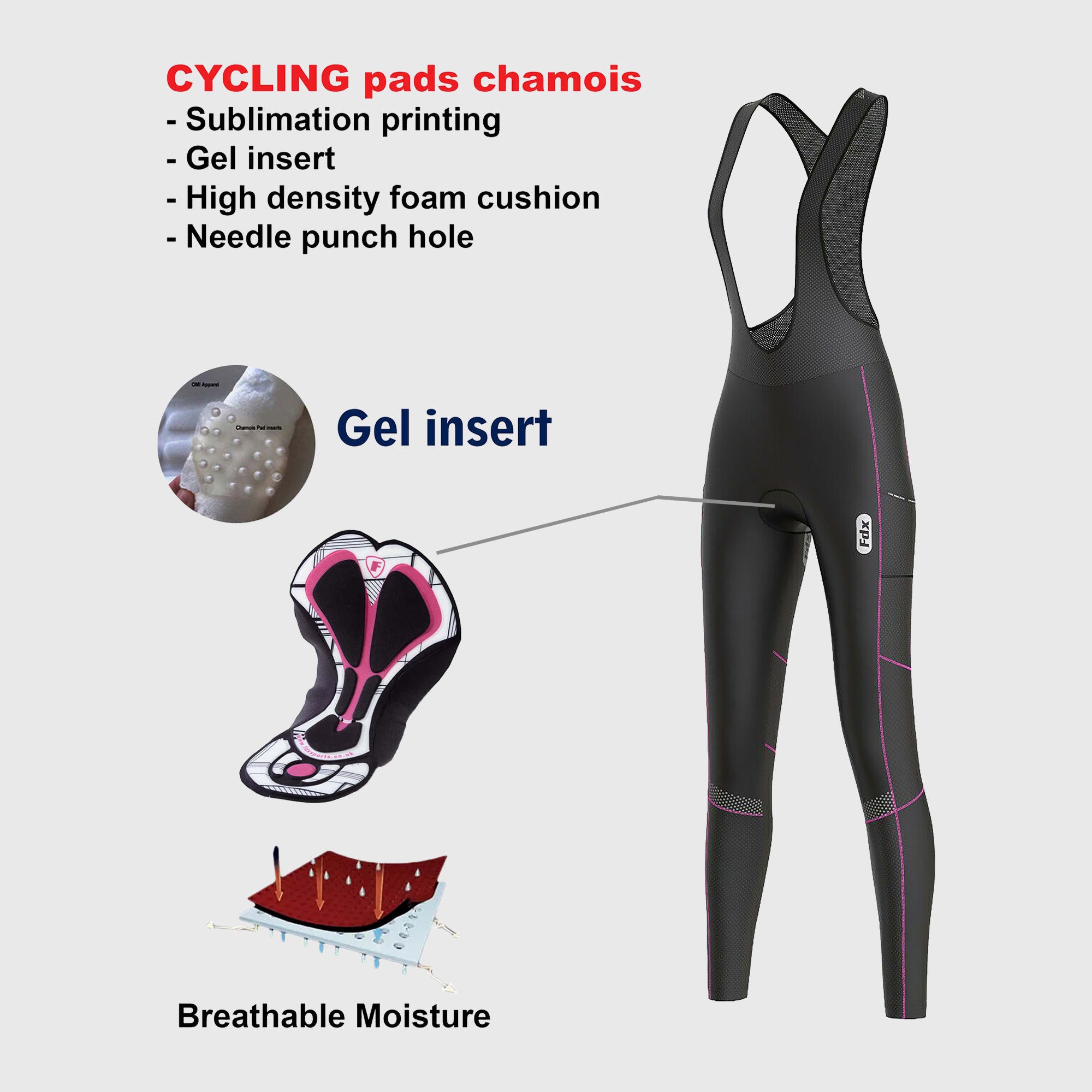 Spruce Women's Cycling 3D GEL Padded Tights - Pink