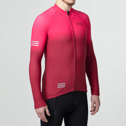 Fdx Men's Set Duo Thermal Roubaix Long Sleeve Cycling Jersey & Bib Tights - Pink / Maroon