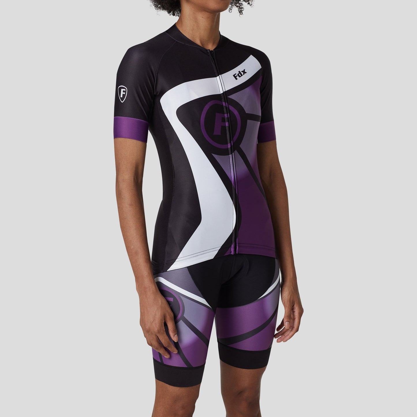 Fdx Women's Set Signature Purple Short Sleeve Cycling Jersey & Bib Shorts