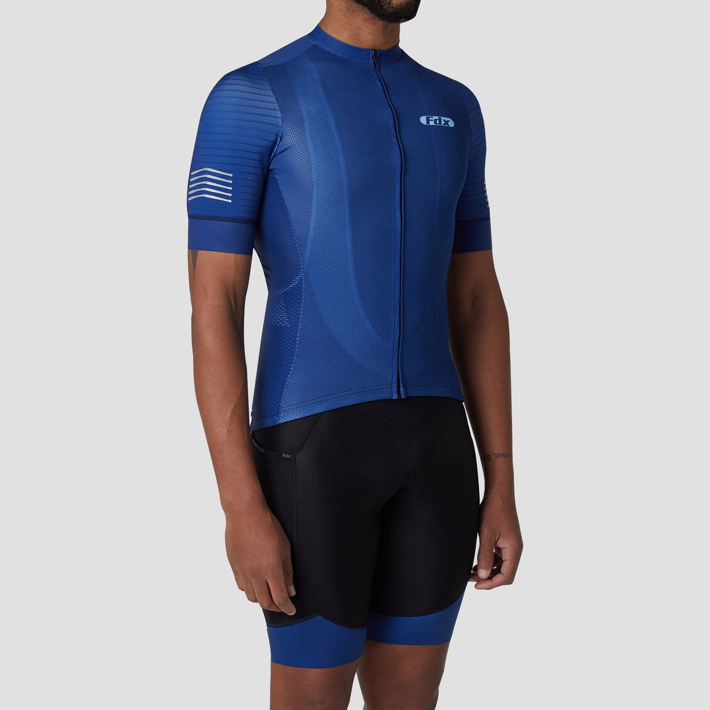 Fdx Men's Set Essential Blue Short Sleeve Summer Cycling Jersey & Cargo Bib Shorts