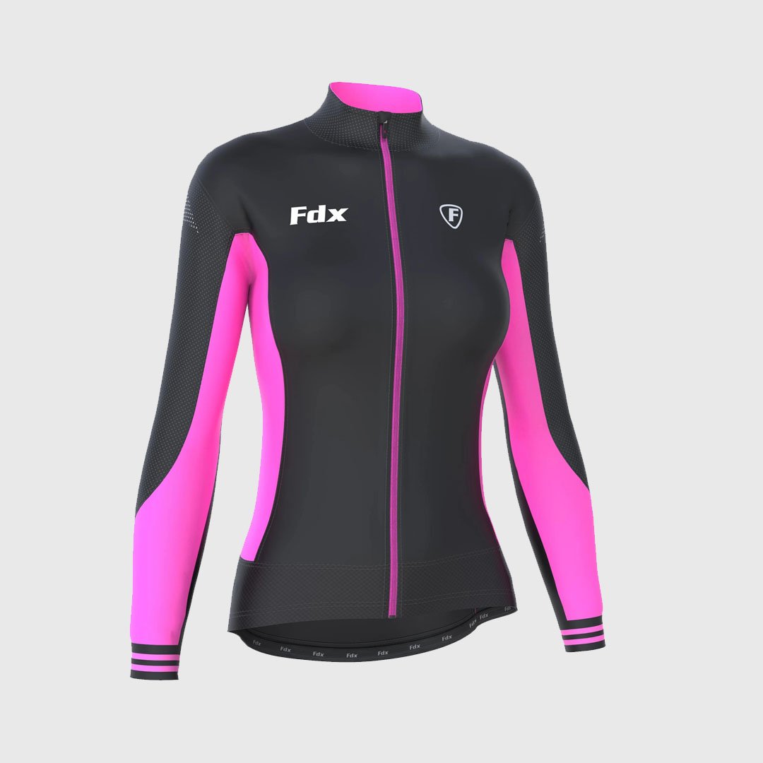 Fdx Women's Thermodream Pink & Purple Set Winter Cycling Jersey & Bib Tights