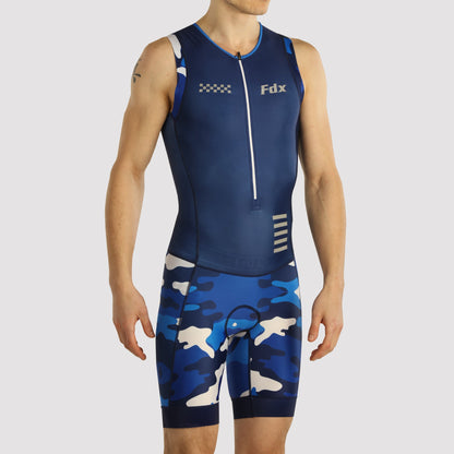 Fdx Camouflage Blue Men's Padded Triathlon Suit