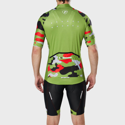 Fdx Men's Set Camouflage Green Short Sleeve Jersey & Bib Shorts