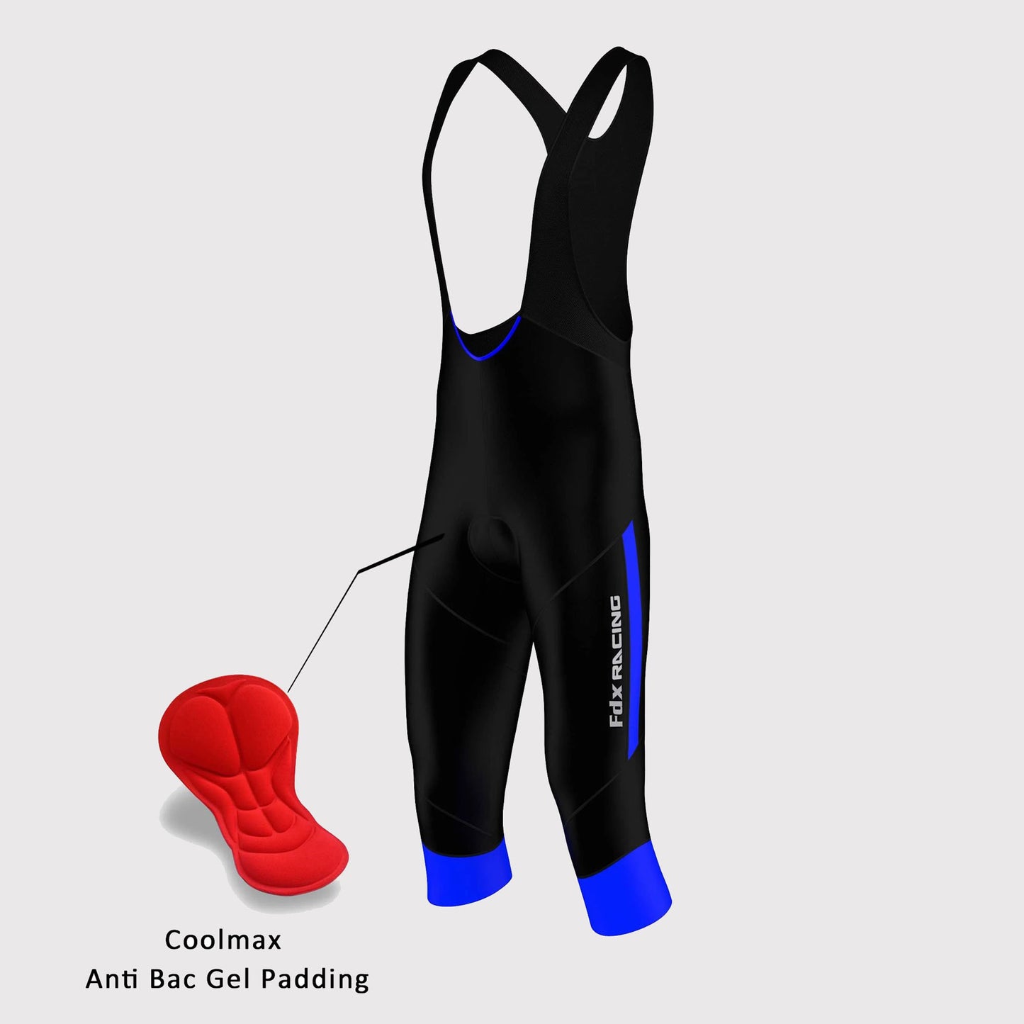 Fdx Gallop Blue Men's Cycling Gel Padded 3/4 Bib Tights