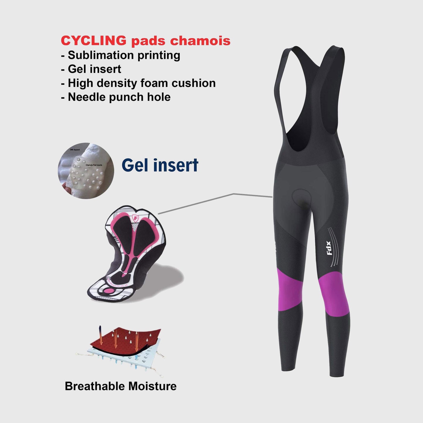 Fdx Thermodream Purple Women's Padded Winter Cycling Bib Tights