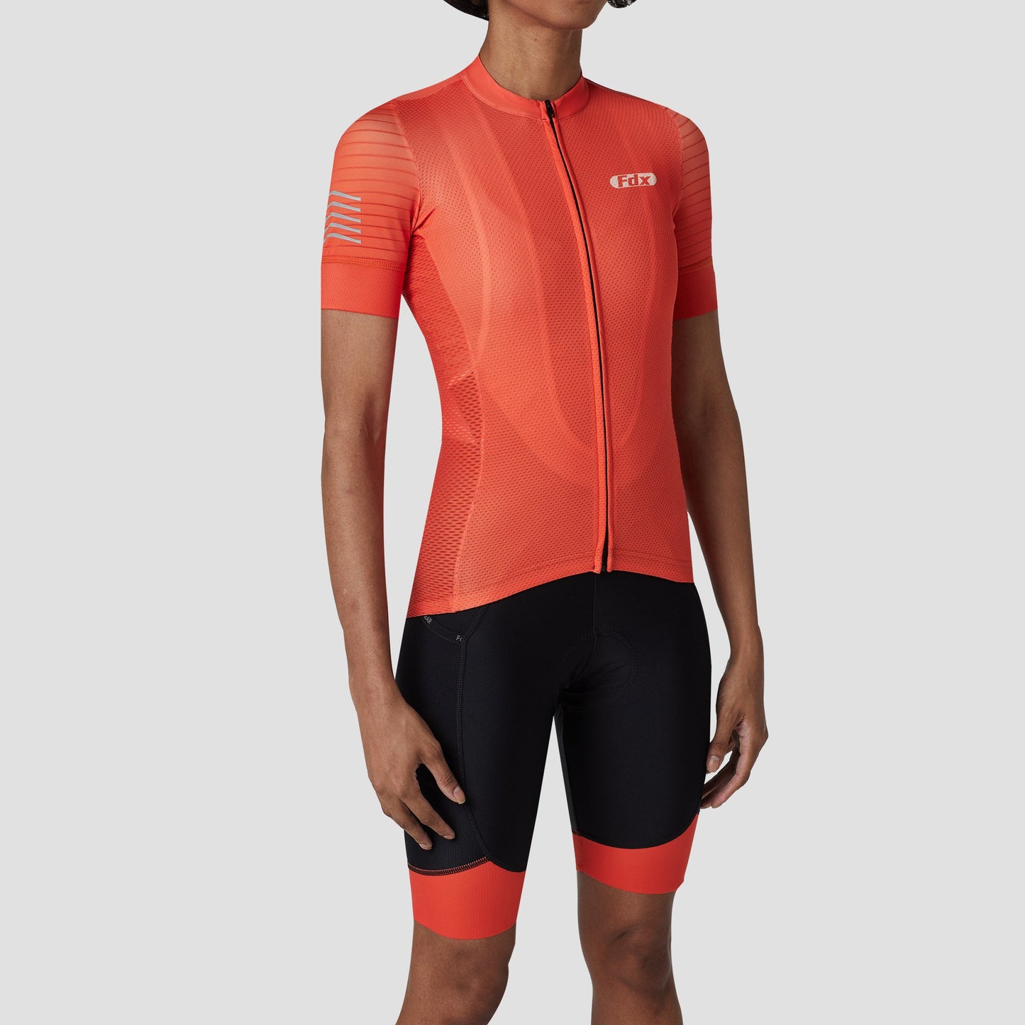 Fdx Women's Set Essential Orange Short Sleeve Cycling Jersey & Cargo Bib Shorts