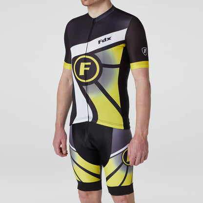 Fdx Men's Set Signature Yellow Short Sleeve Summer Cycling Jersey & Bib Shorts