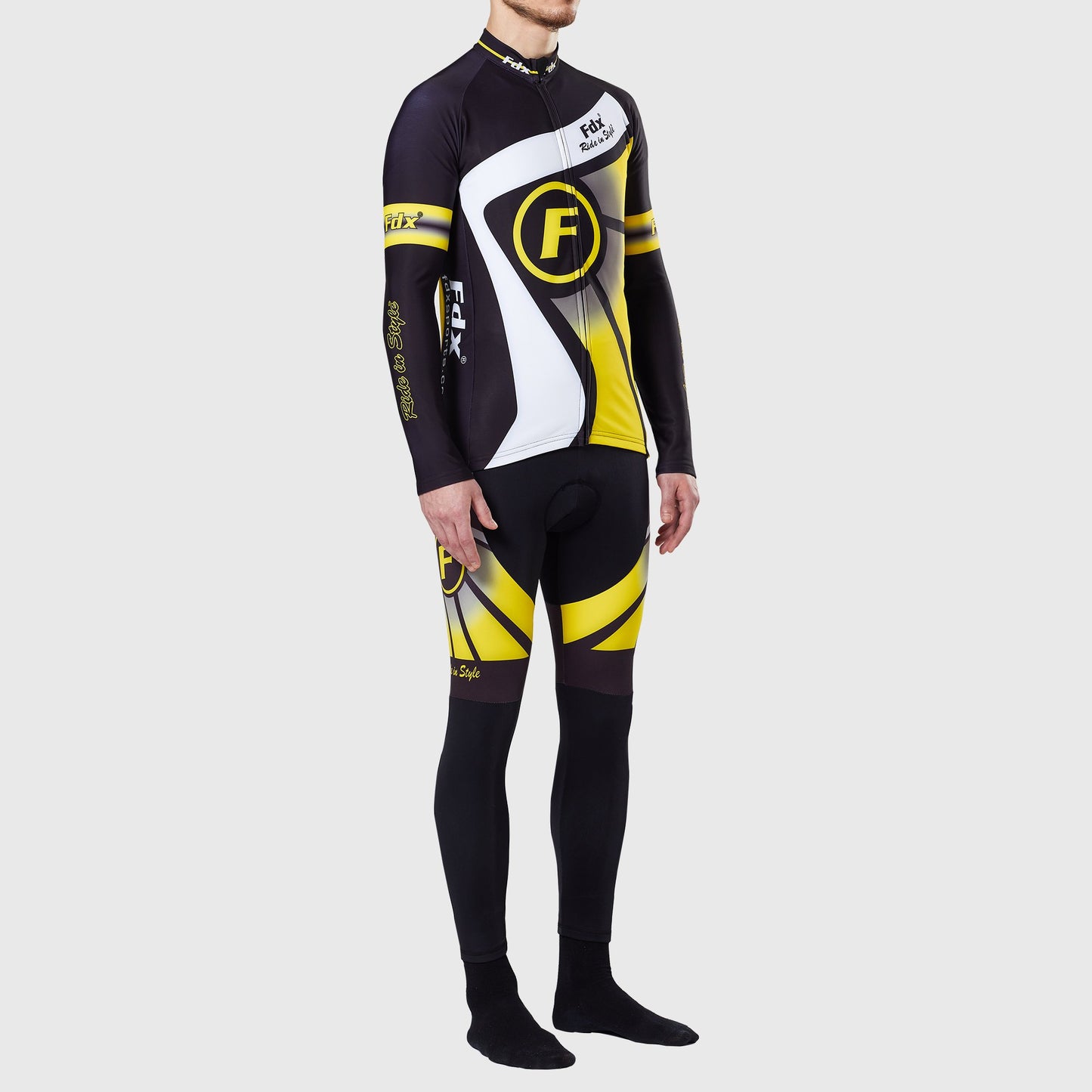 Fdx Men's Set Signature Thermal Roubaix Long Sleeve Cycling Jersey & Bib Tights - Yellow